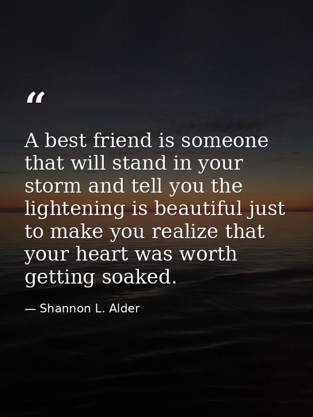 A best friend is someone that will stand in your storm and tell you the lightening is beautiful just to make you realize — Shannon L. Alder