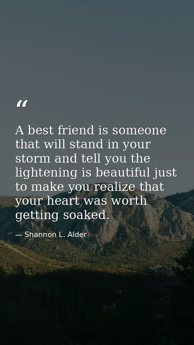 A best friend is someone that will stand in your storm and tell you the lightening is beautiful just to make you realize — Shannon L. Alder