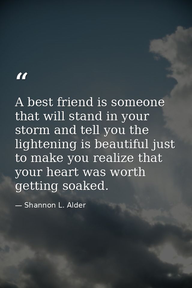 A best friend is someone that will stand in your storm and tell you the lightening is beautiful just to make you realize — Shannon L. Alder