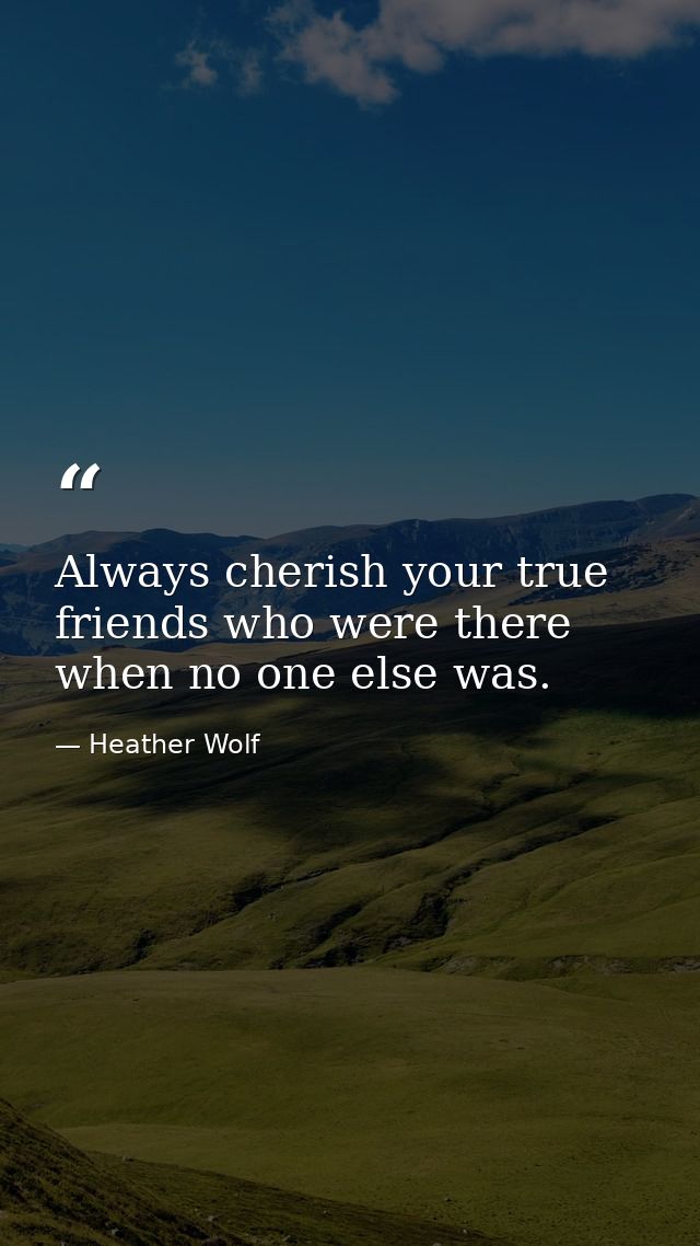 Always cherish your true friends who were there when no one else was. — Heather Wolf
