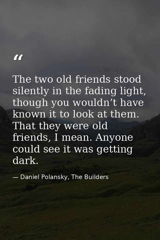 The two old friends stood silently in the fading light, though you wouldn’t have known it to look at them. That they wer — Daniel Polansky, The Builders
