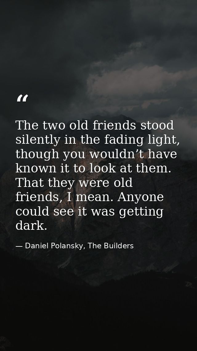 The two old friends stood silently in the fading light, though you wouldn’t have known it to look at them. That they wer — Daniel Polansky, The Builders