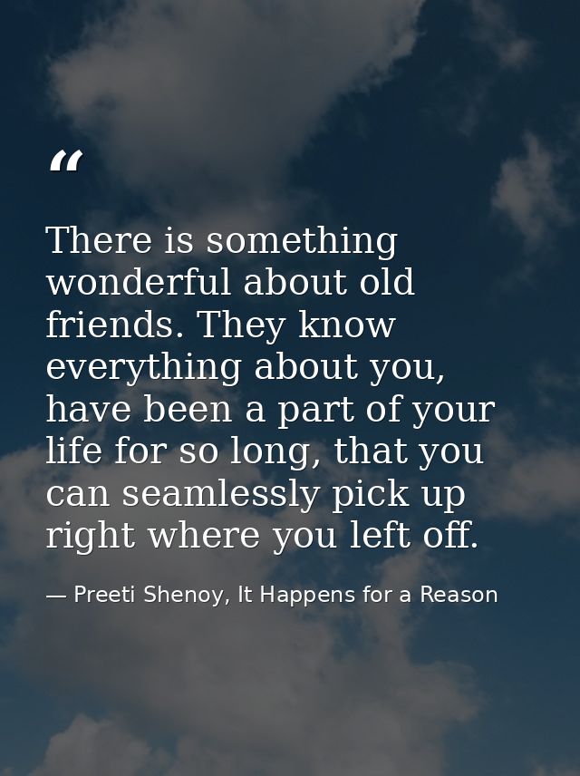 There is something wonderful about old friends. They know everything about you, have been a part of your life for so lon — Preeti Shenoy, It Happens for a Reason