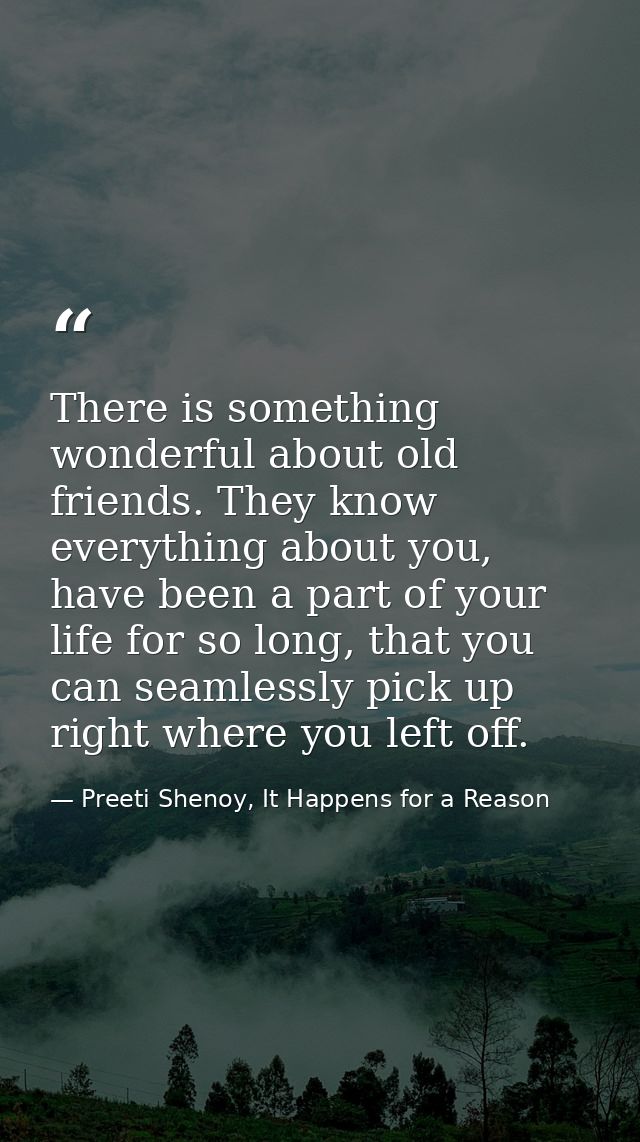 There is something wonderful about old friends. They know everything about you, have been a part of your life for so lon — Preeti Shenoy, It Happens for a Reason