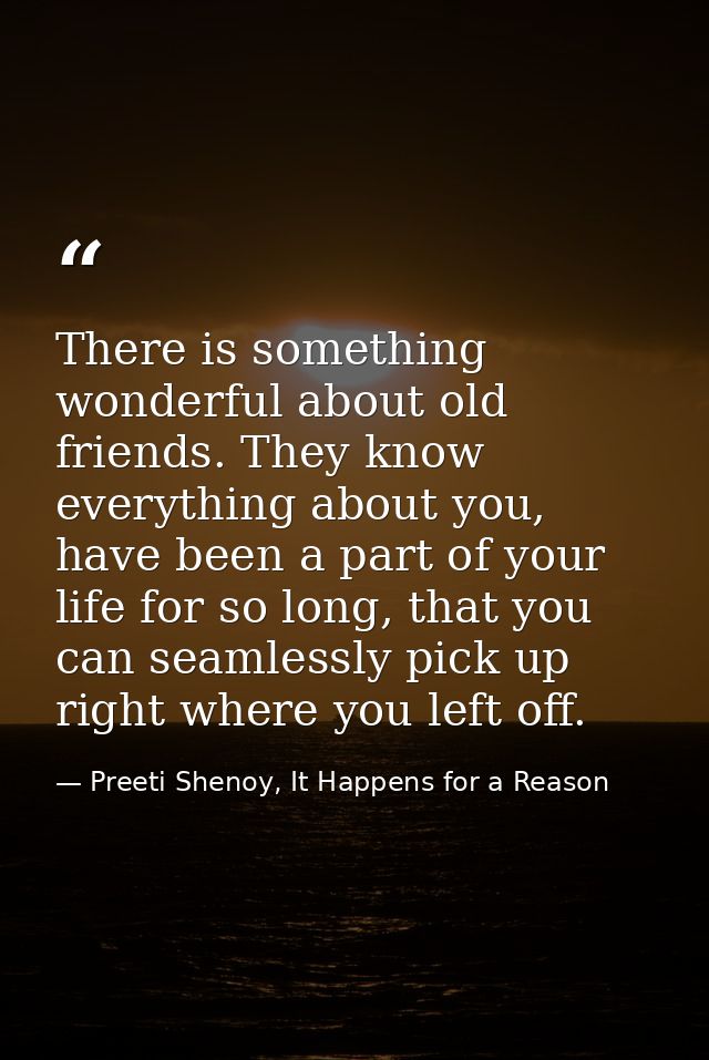 There is something wonderful about old friends. They know everything about you, have been a part of your life for so lon — Preeti Shenoy, It Happens for a Reason