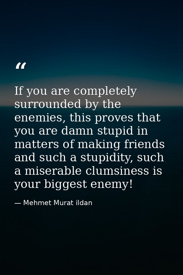 If you are completely surrounded by the enemies, this proves that you are damn stupid in matters of making friends and s — Mehmet Murat ildan
