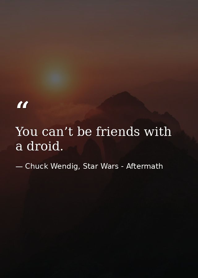 You can’t be friends with a droid. — Chuck Wendig, Star Wars - Aftermath