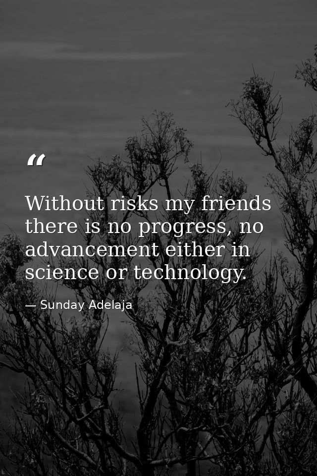 Without risks my friends there is no progress, no advancement either in science or technology. — Sunday Adelaja