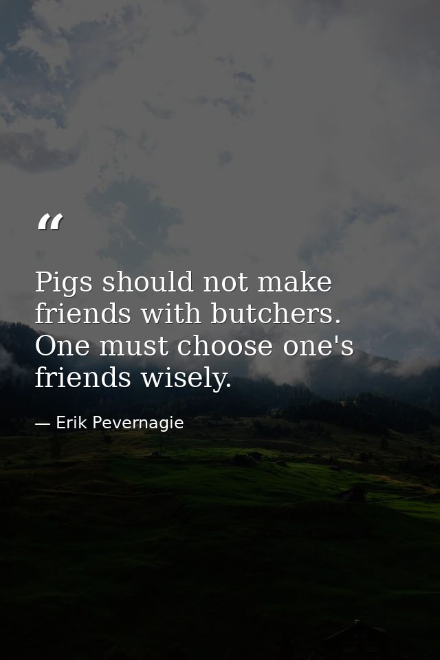 Pigs should not make friends with butchers. One must choose one's friends wisely. — Erik Pevernagie