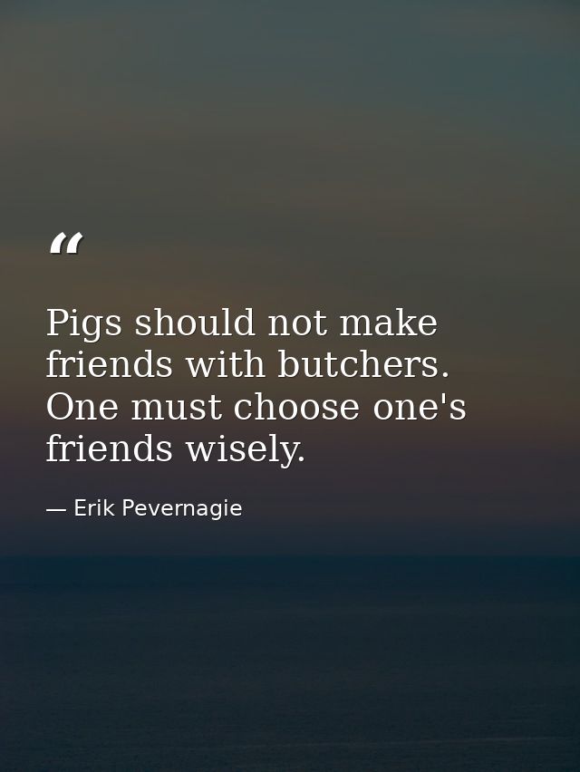 Pigs should not make friends with butchers. One must choose one's friends wisely. — Erik Pevernagie