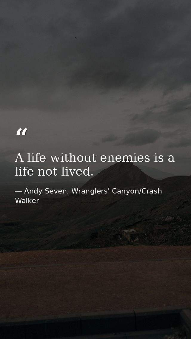 A life without enemies is a life not lived. — Andy Seven, Wranglers' Canyon/Crash Walker