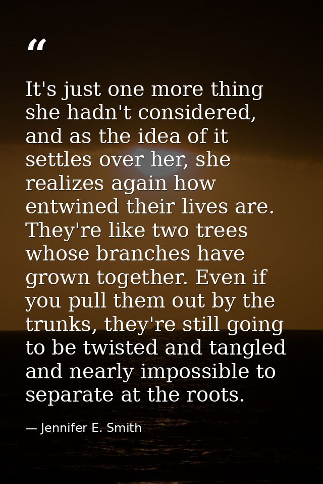 It's just one more thing she hadn't considered, and as the idea of it settles over her, she realizes again how entwined  — Jennifer E. Smith
