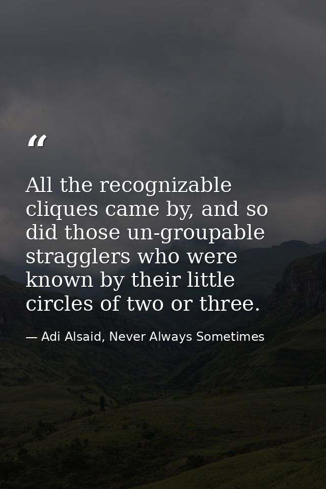 All the recognizable cliques came by, and so did those un-groupable stragglers who were known by their little circles of — Adi Alsaid, Never Always Sometimes