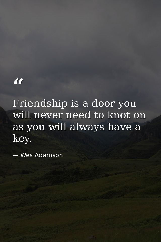 Friendship is a door you will never need to knot on as you will always have a key. — Wes Adamson