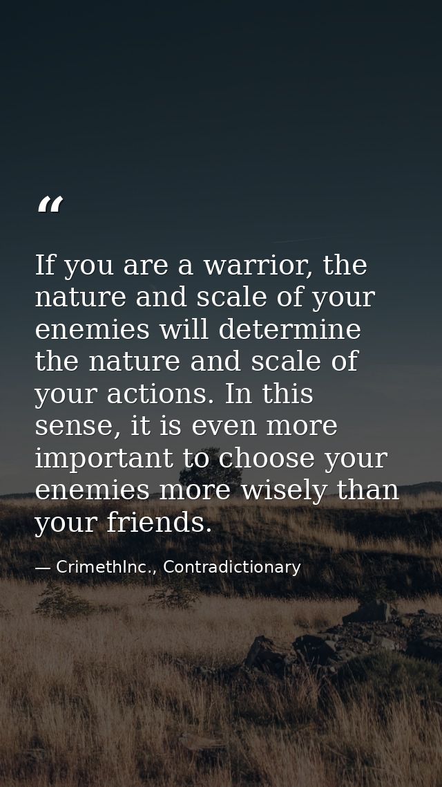 If you are a warrior, the nature and scale of your enemies will determine the nature and scale of your actions. In this  — CrimethInc., Contradictionary