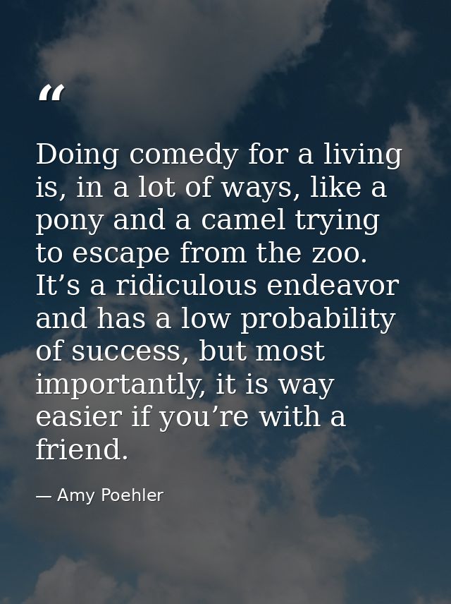 Doing comedy for a living is, in a lot of ways, like a pony and a camel trying to escape from the zoo. It’s a ridiculous — Amy Poehler