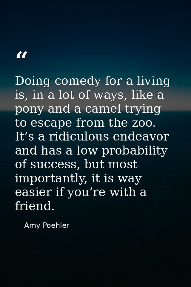 Doing comedy for a living is, in a lot of ways, like a pony and a camel trying to escape from the zoo. It’s a ridiculous — Amy Poehler
