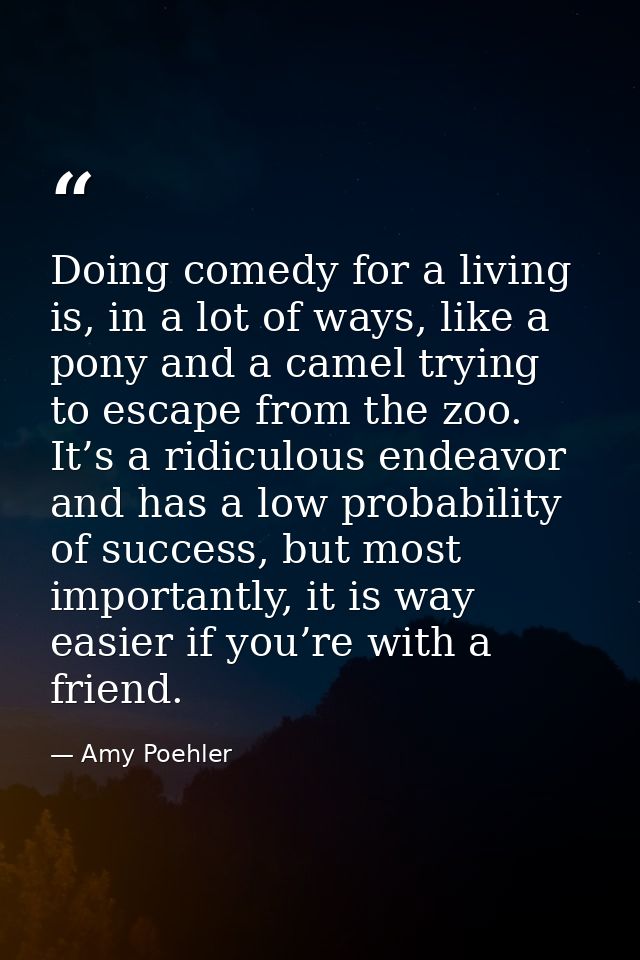 Doing comedy for a living is, in a lot of ways, like a pony and a camel trying to escape from the zoo. It’s a ridiculous — Amy Poehler