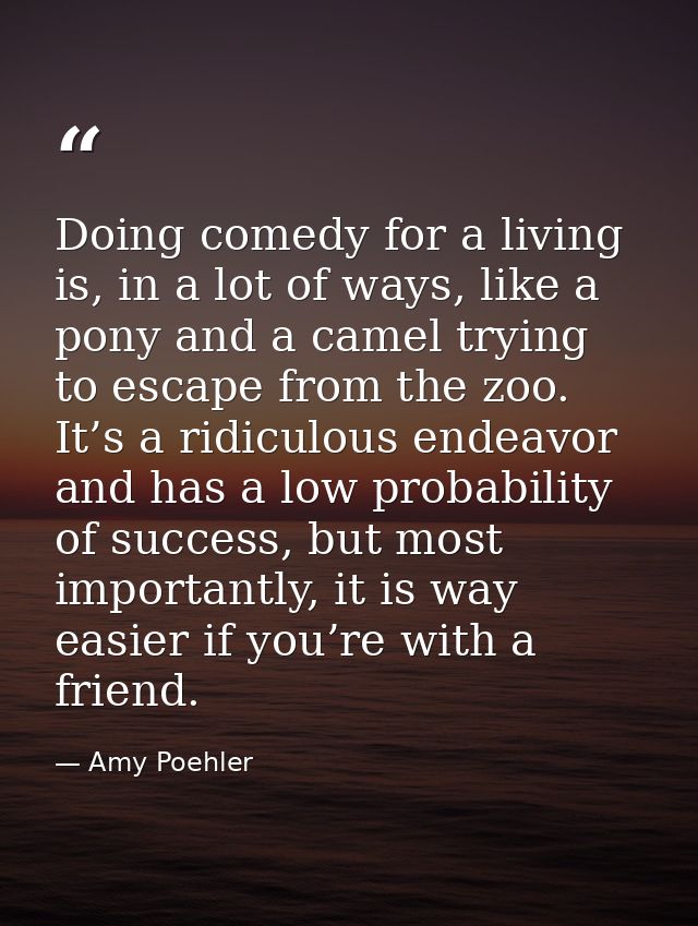 Doing comedy for a living is, in a lot of ways, like a pony and a camel trying to escape from the zoo. It’s a ridiculous — Amy Poehler