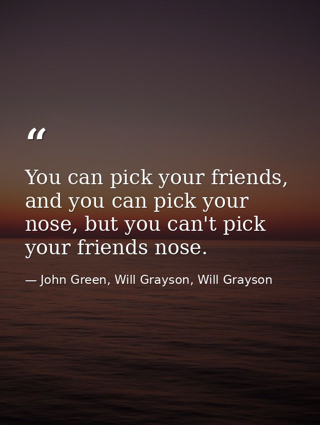 You can pick your friends, and you can pick your nose, but you can't pick your friends nose. — John Green, Will Grayson, Will Grayson
