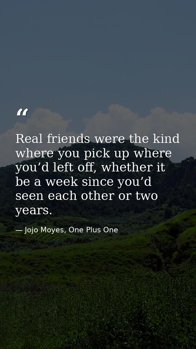 Real friends were the kind where you pick up where you’d left off, whether it be a week since you’d seen each other or t — Jojo Moyes, One Plus One