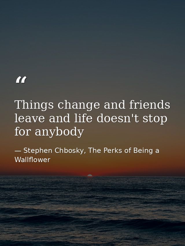 Things change and friends leave and life doesn't stop for anybody — Stephen Chbosky, The Perks of Being a Wallflower