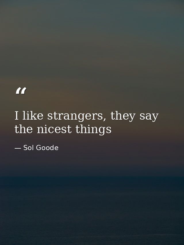 I like strangers, they say the nicest things — Sol Goode