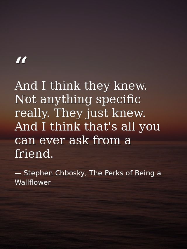 And I think they knew. Not anything specific really. They just knew. And I think that's all you can ever ask from a frie — Stephen Chbosky, The Perks of Being a Wallflower