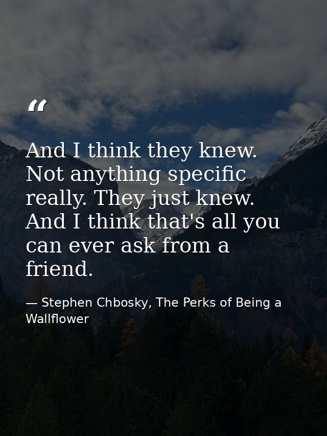And I think they knew. Not anything specific really. They just knew. And I think that's all you can ever ask from a frie — Stephen Chbosky, The Perks of Being a Wallflower