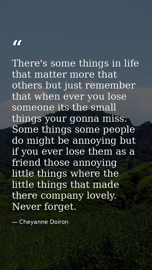 There's some things in life that matter more that others but just remember that when ever you lose someone its the small — Cheyanne Doiron