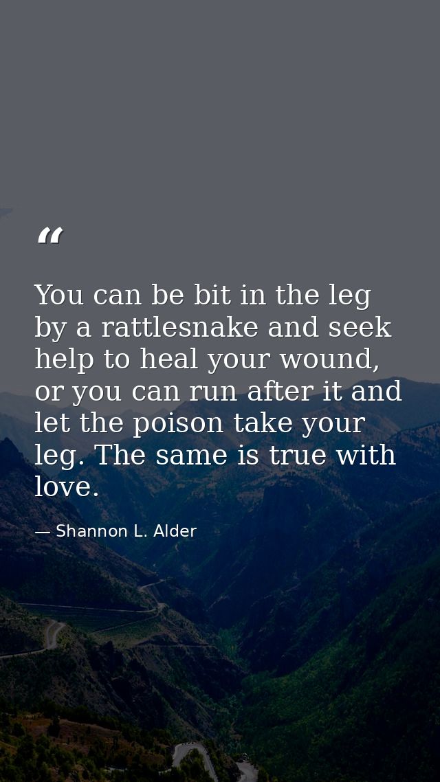 You can be bit in the leg by a rattlesnake and seek help to heal your wound, or you can run after it and let the poison  — Shannon L. Alder