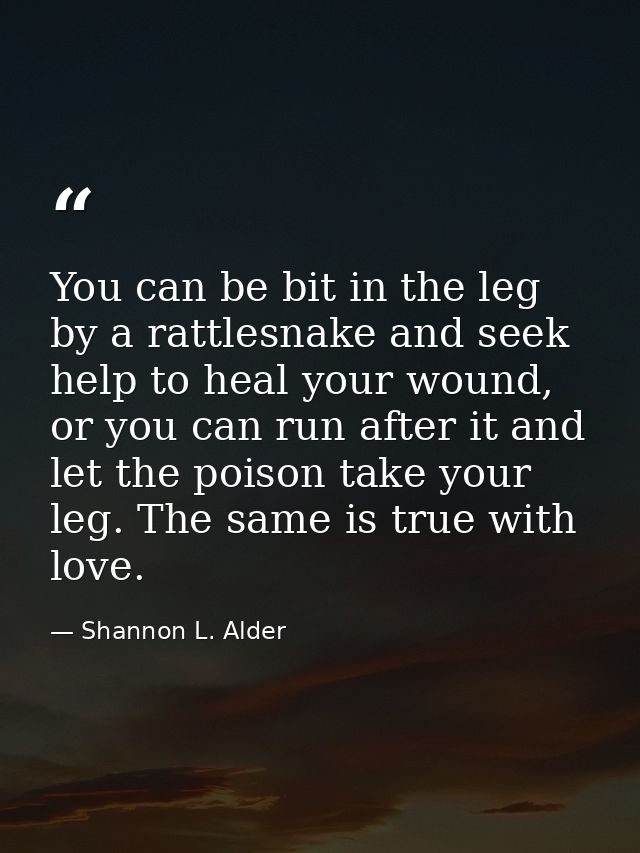 You can be bit in the leg by a rattlesnake and seek help to heal your wound, or you can run after it and let the poison  — Shannon L. Alder
