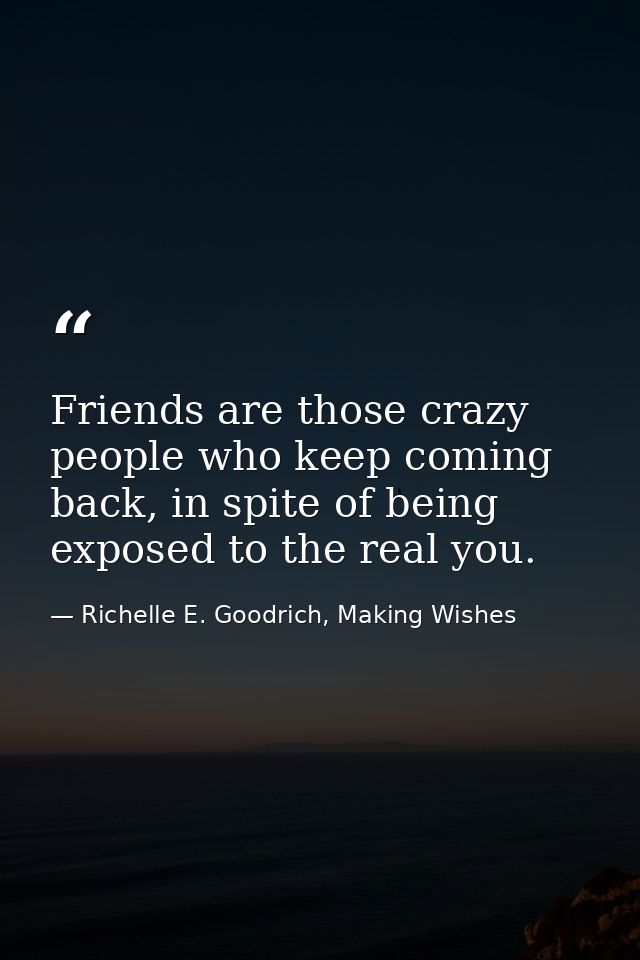 Friends are those crazy people who keep coming back, in spite of being exposed to the real you. — Richelle E. Goodrich, Making Wishes