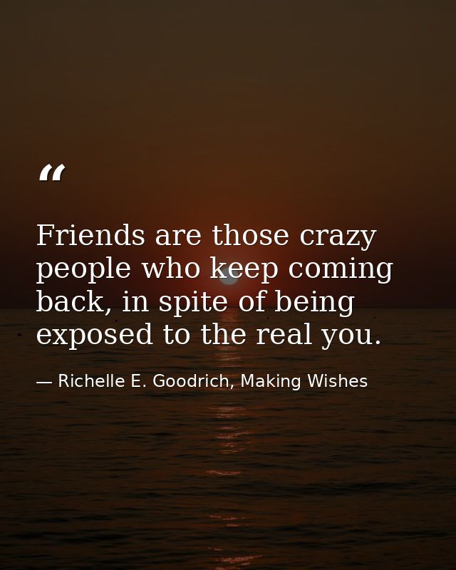 Friends are those crazy people who keep coming back, in spite of being exposed to the real you. — Richelle E. Goodrich, Making Wishes
