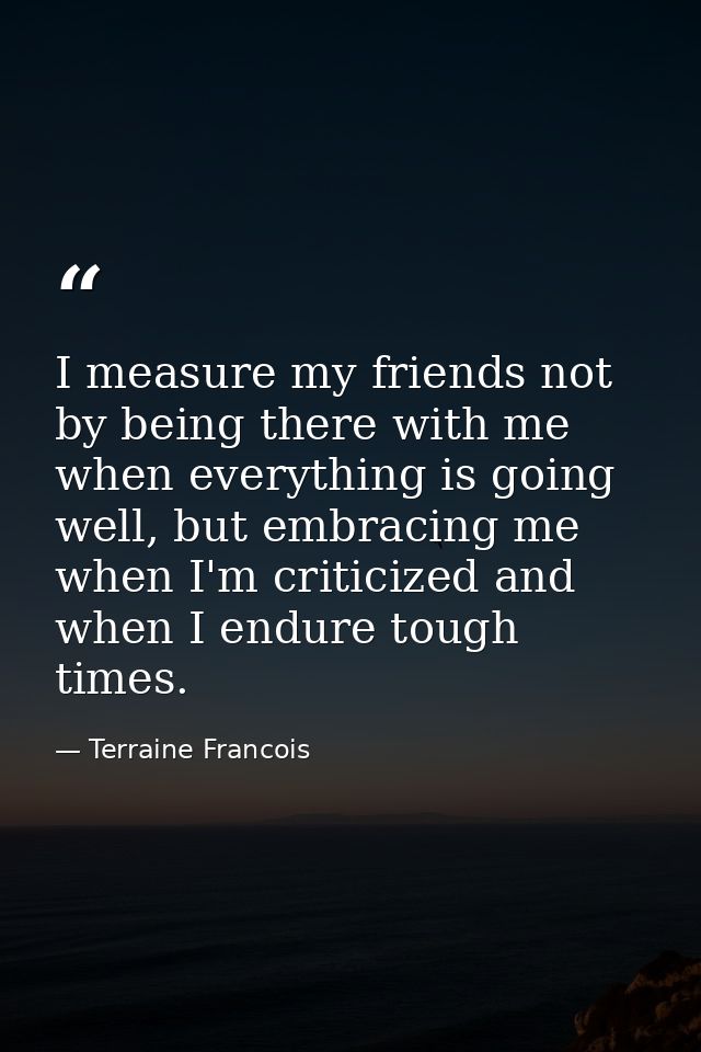 I measure my friends not by being there with me when everything is going well, but embracing me when I'm criticized and  — Terraine Francois