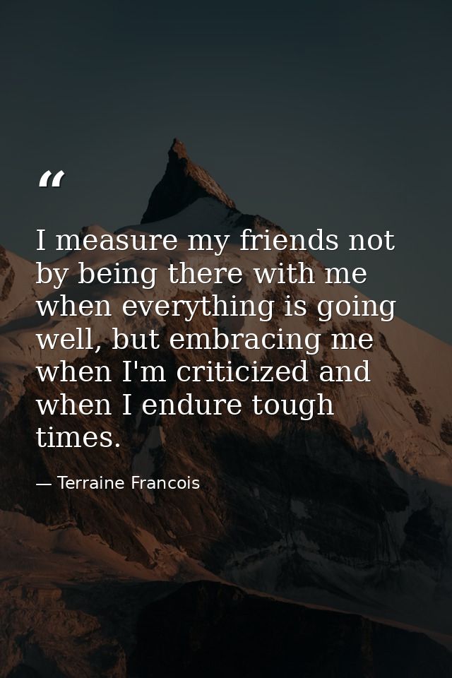 I measure my friends not by being there with me when everything is going well, but embracing me when I'm criticized and  — Terraine Francois