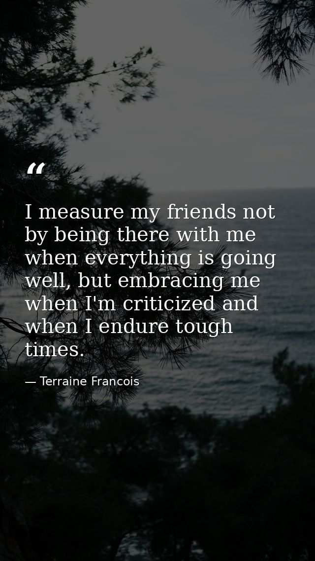 I measure my friends not by being there with me when everything is going well, but embracing me when I'm criticized and  — Terraine Francois