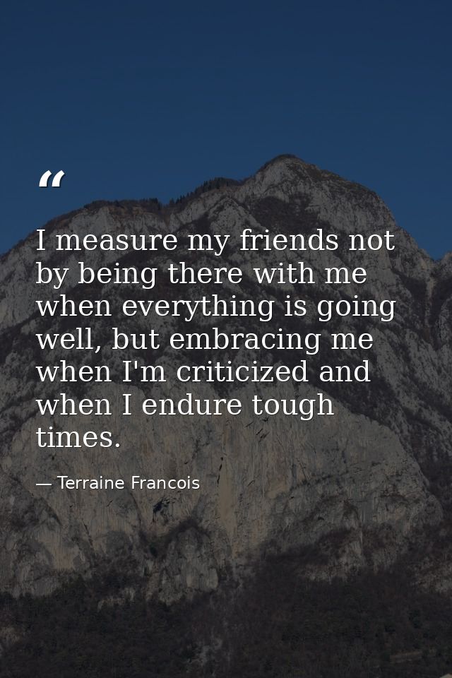 I measure my friends not by being there with me when everything is going well, but embracing me when I'm criticized and  — Terraine Francois