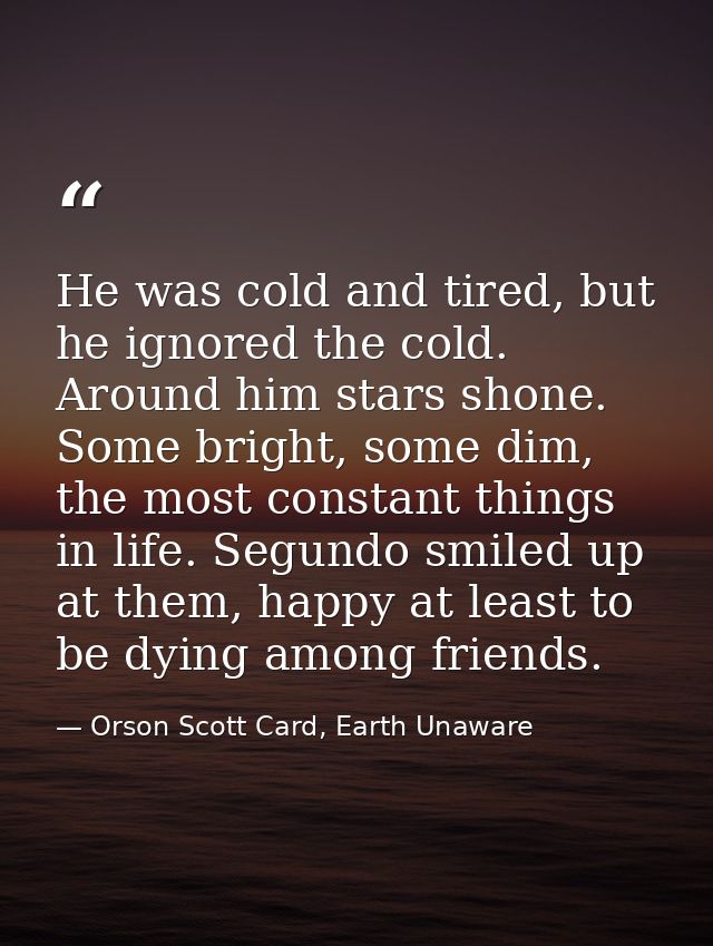 He was cold and tired, but he ignored the cold. Around him stars shone. Some bright, some dim, the most constant things  — Orson Scott Card, Earth Unaware