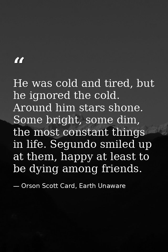 He was cold and tired, but he ignored the cold. Around him stars shone. Some bright, some dim, the most constant things  — Orson Scott Card, Earth Unaware