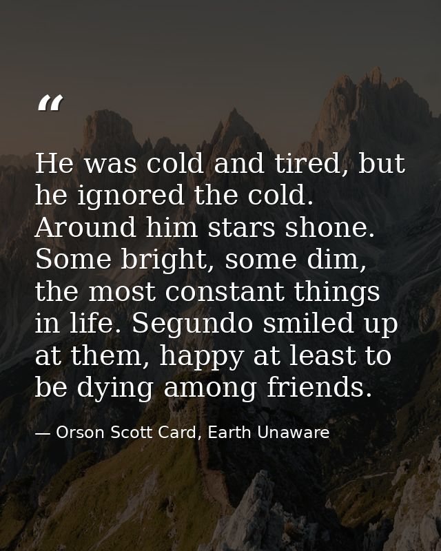 He was cold and tired, but he ignored the cold. Around him stars shone. Some bright, some dim, the most constant things  — Orson Scott Card, Earth Unaware