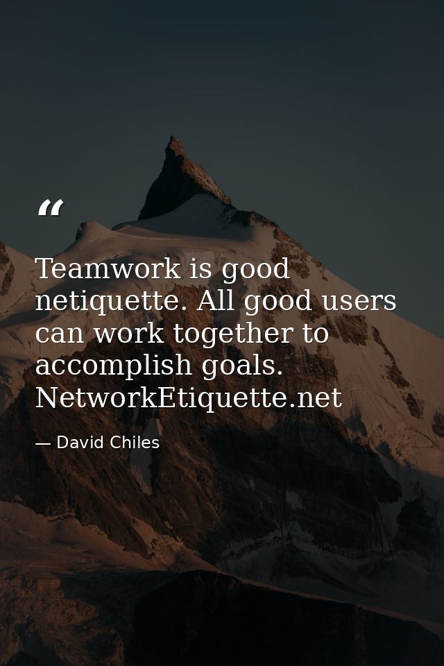 Teamwork is good netiquette. All good users can work together to accomplish goals. NetworkEtiquette.net — David Chiles