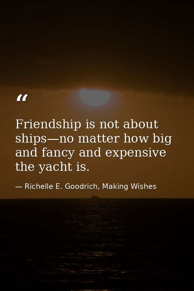 Friendship is not about ships—no matter how big and fancy and expensive the yacht is. — Richelle E. Goodrich, Making Wishes