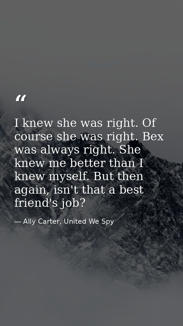 I knew she was right. Of course she was right. Bex was always right. She knew me better than I knew myself. But then aga — Ally Carter, United We Spy