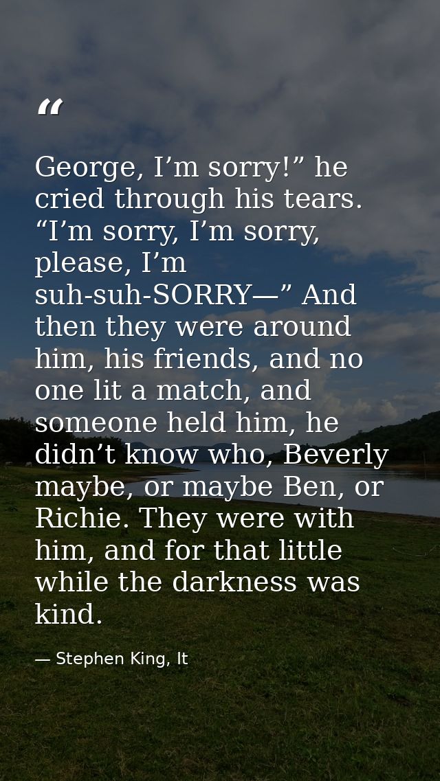 George, I’m sorry!” he cried through his tears. “I’m sorry, I’m sorry, please, I’m suh-suh-SORRY—” And then they were ar — Stephen King, It
