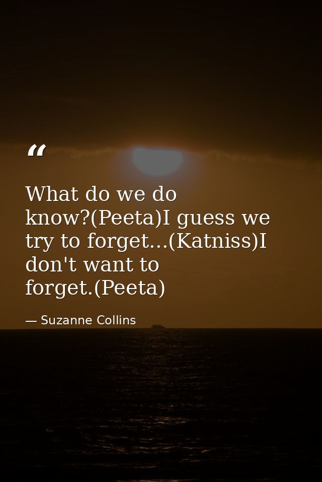 What do we do know?(Peeta)I guess we try to forget...(Katniss)I don't want to forget.(Peeta) — Suzanne Collins