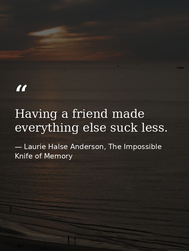 Having a friend made everything else suck less. — Laurie Halse Anderson, The Impossible Knife of Memory