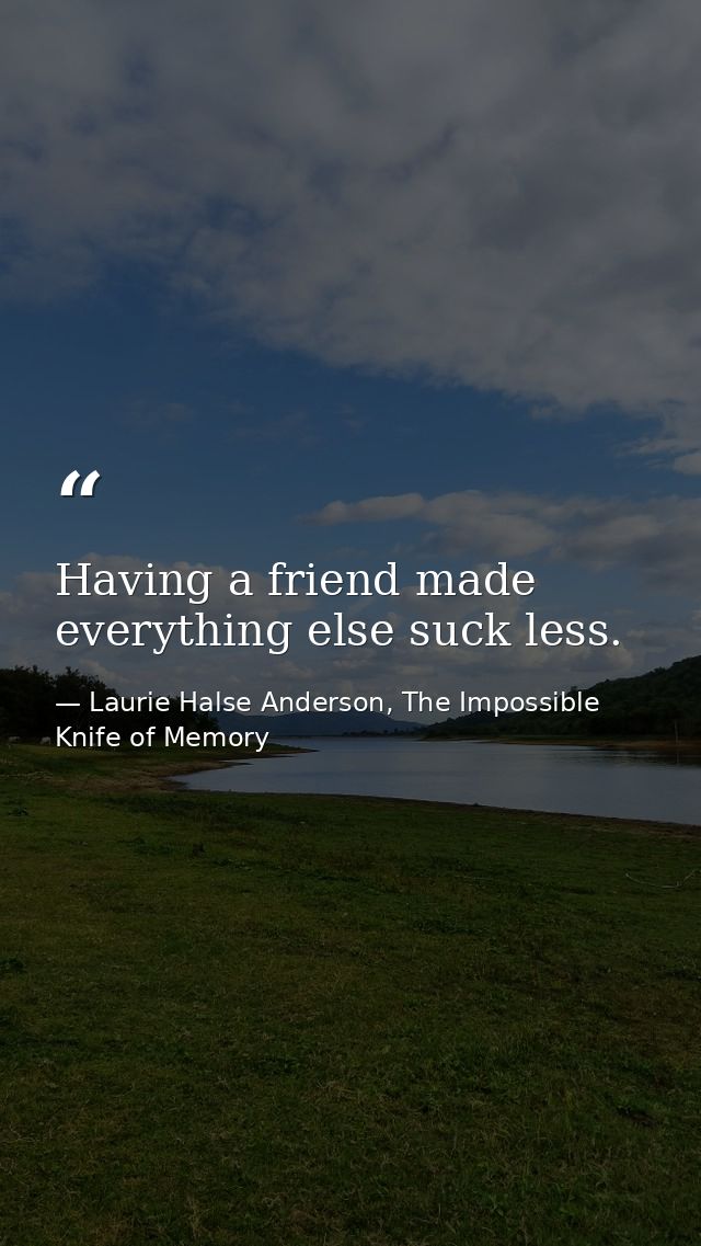 Having a friend made everything else suck less. — Laurie Halse Anderson, The Impossible Knife of Memory