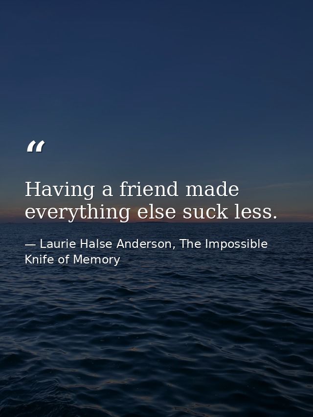 Having a friend made everything else suck less. — Laurie Halse Anderson, The Impossible Knife of Memory