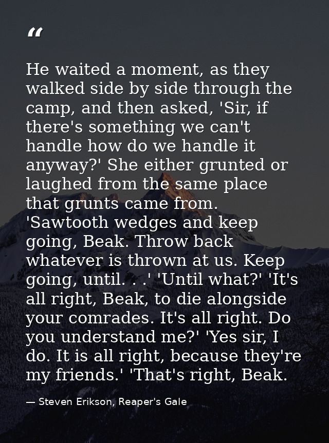 He waited a moment, as they walked side by side through the camp, and then asked, 'Sir, if there's something we can't ha — Steven Erikson, Reaper's Gale